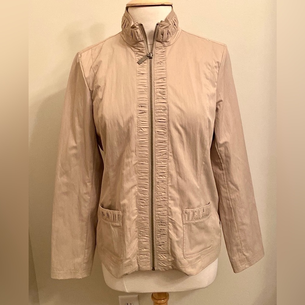 Laura Ashley Tan Khaki Wind Rain Proof Long Sleeve Pockets Zip Up Jacket Size M